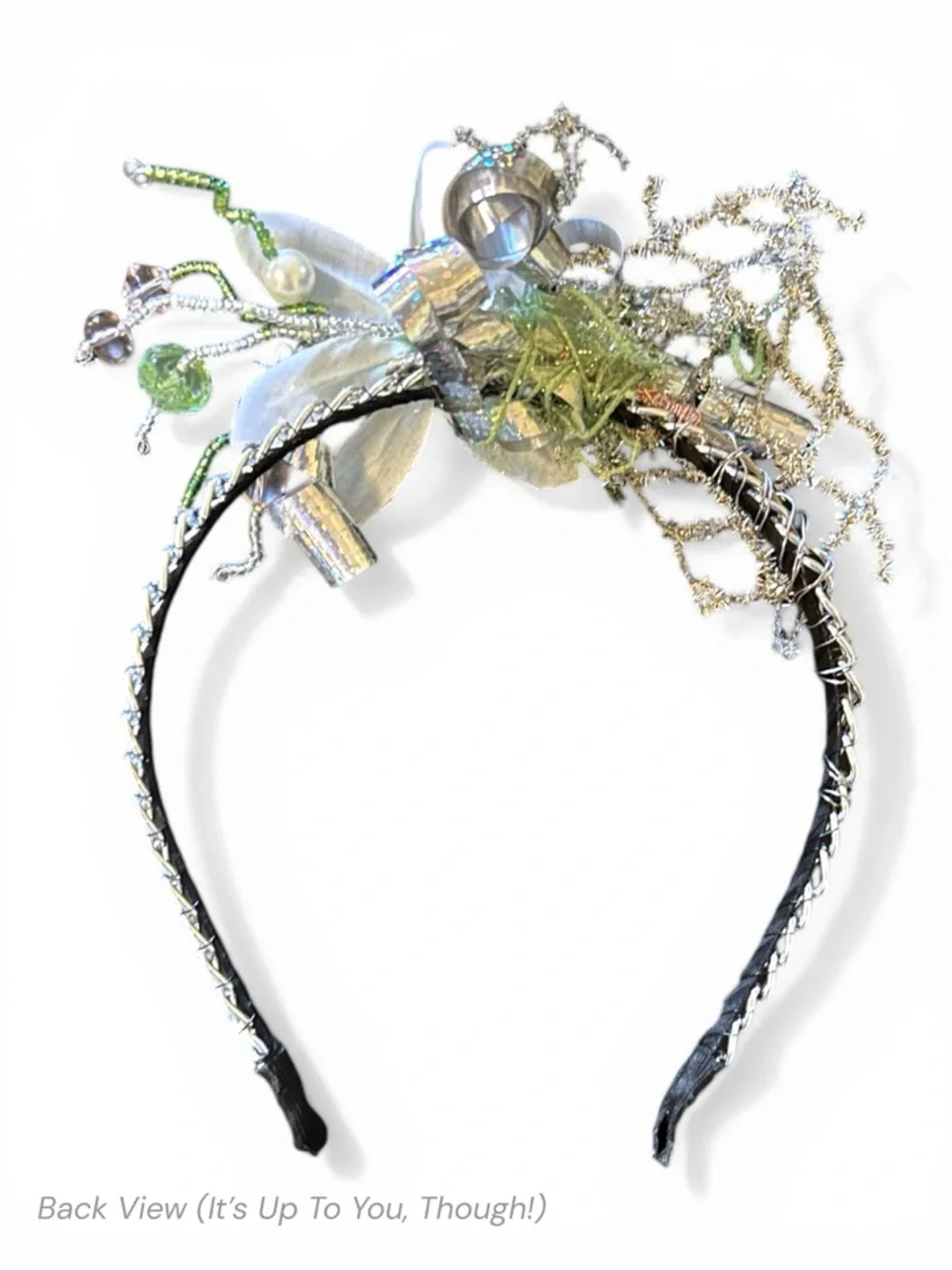 NWT Artisan Black Silver Gold Floral Hair Piece Headband Ribbon Accents Festival - Picture 7 of 7